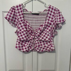 Zara Pink Checkered Women Top